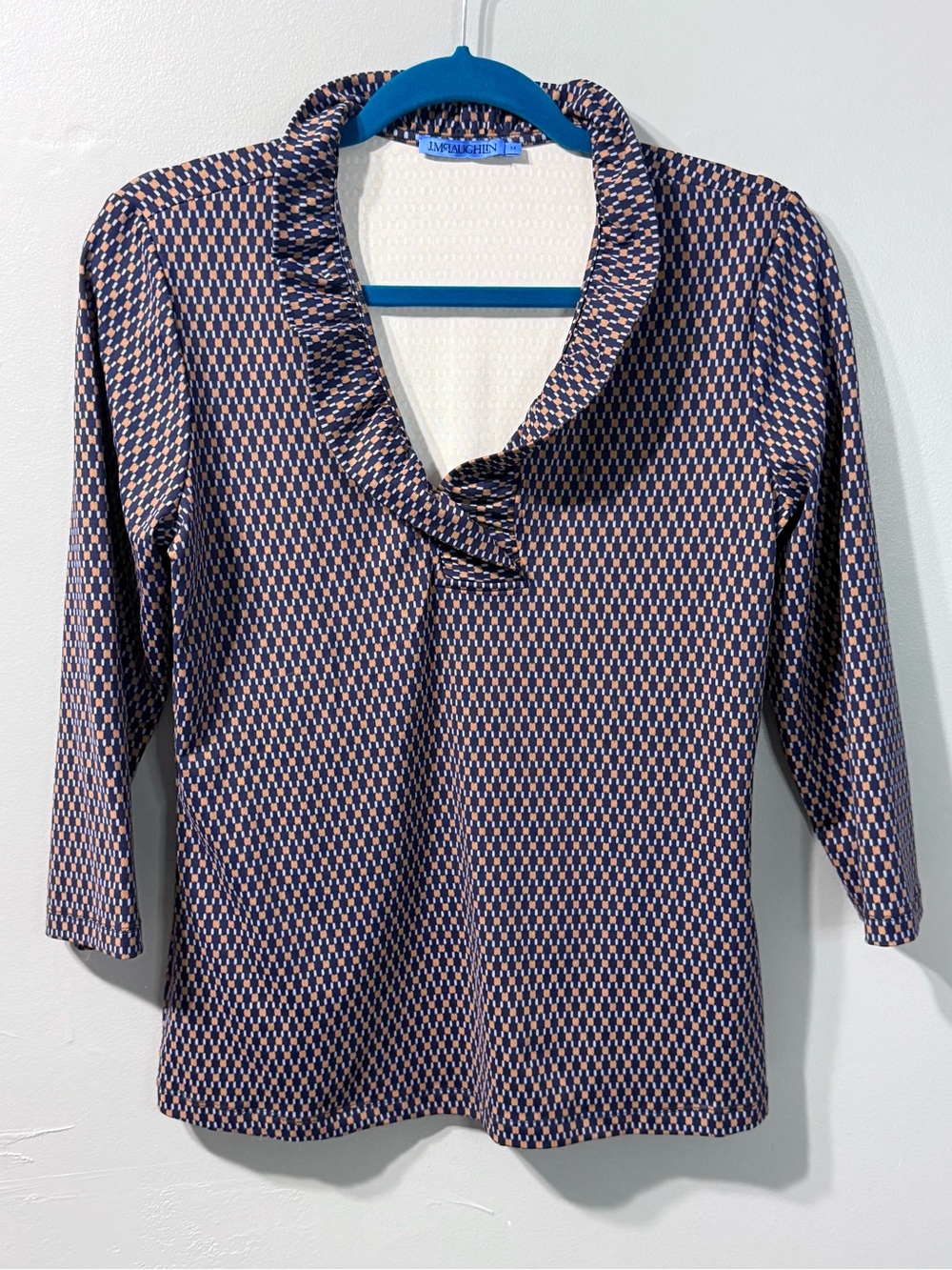 J. McLaughlin Durham Ruffle Blouse Navy Women’s Top Size Medium